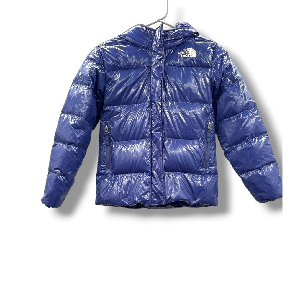 The North Face 600 Down Puffer Jacket Kids S 7-8‎ Blue Shiny Down Hooded Coat